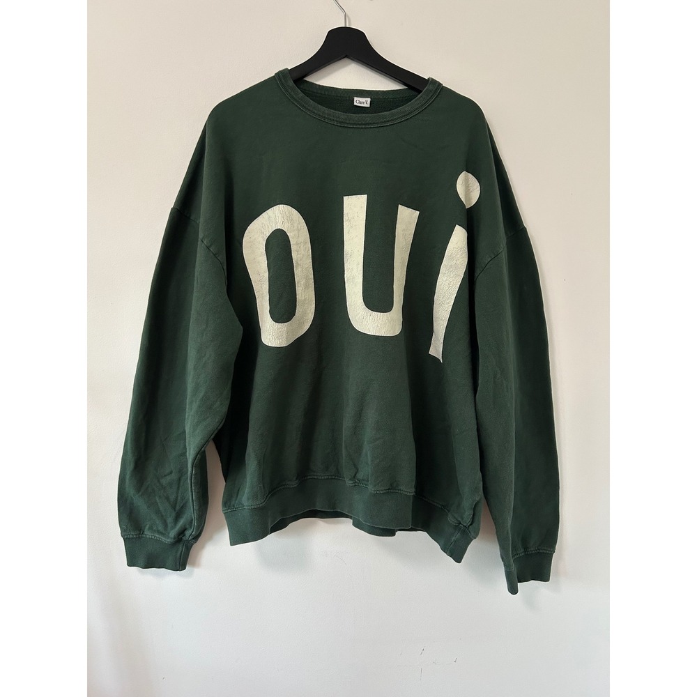 Clare V Oui Graphic Sweatshirt Women 2XL Green Parisian Oversized Cotton Fleece